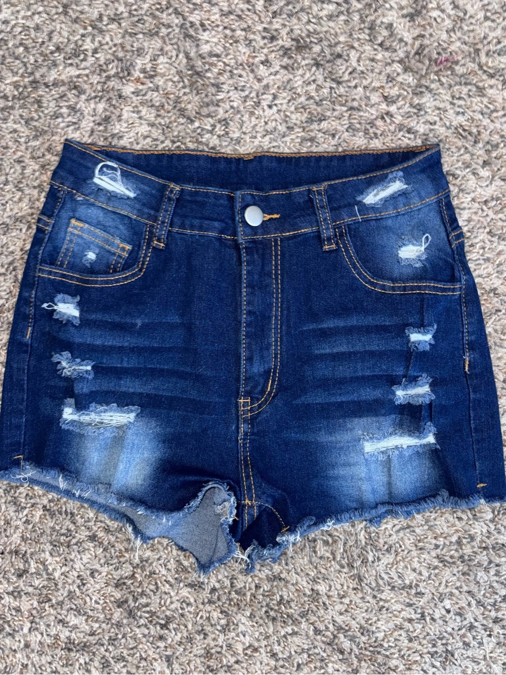 Dark Blue Distressed Denim Shorts